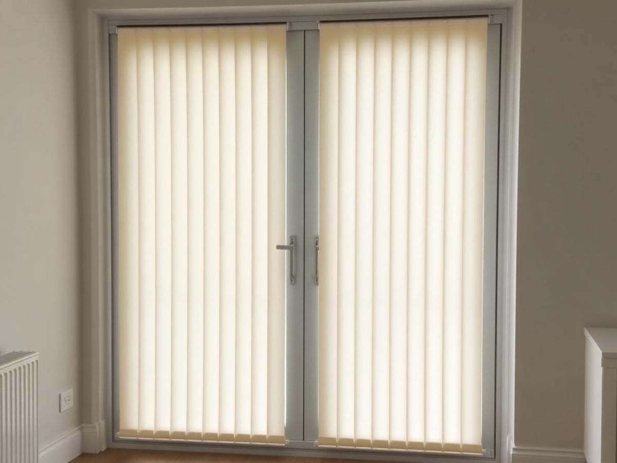 Cream vertical blinds fitted to French doors